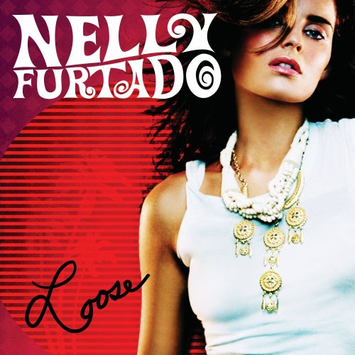 Nelly Furtado album borítója. Piros háttér a Loose szóval, egy nő arany nyaklánccal.