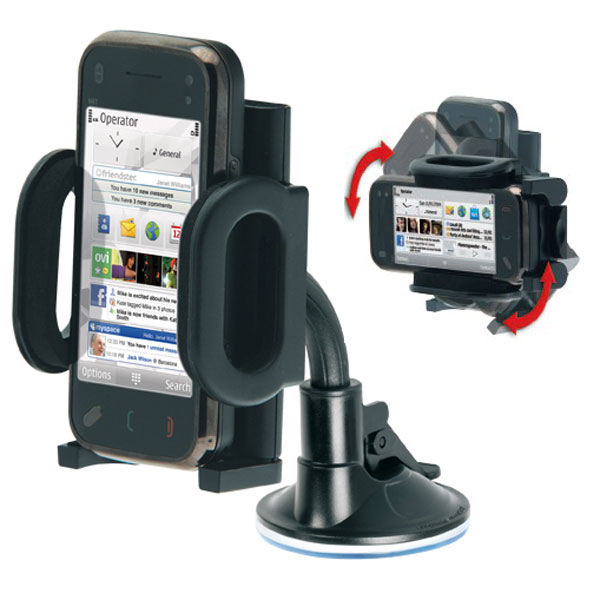 Telefon-Autohalterung, schwarz mit Saugnapf und verstellbarer Telefonhalterung.