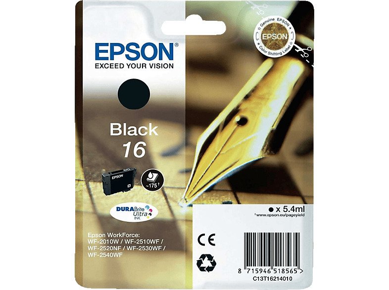 EPSON Füller, 16, Schwarz, C13T16214012; Tintenpatrone