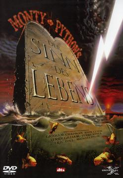 DVD-Cover für 'Monty Pythons Der Sinn des Lebens'. Enthält einen Grabstein und Fische im Wasser.