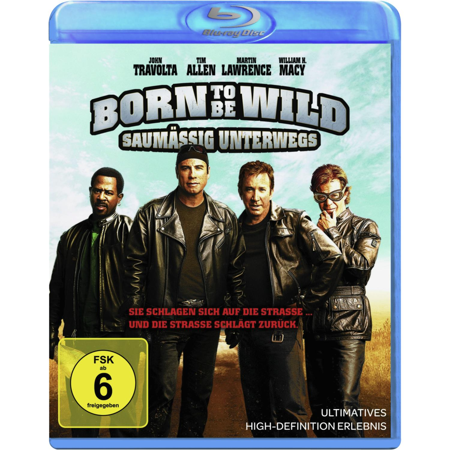 Blu-ray-Cover für Born to be Wild. John Travolta und andere Schauspieler sind auf dem Cover.