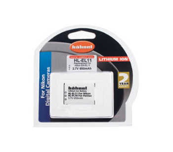 Nikon Digitalkamera-Akku in Verpackung. Weiß und grau mit Text und blauem Akzent.