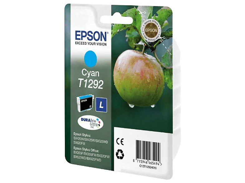 EPSON Apfel, T1292, Cyan, C13T12924012; Tintenpatrone