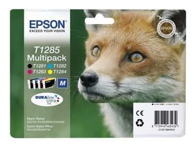 Epson T1285 Tintenpatronen-Verpackung. Das Gesicht eines Fuchses ist auf der Verpackung.
