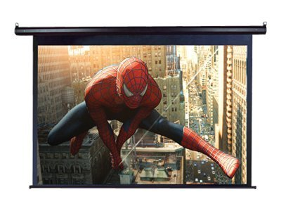 Spider-Man auf Leinwand, Stadtlandschaft im Hintergrund.