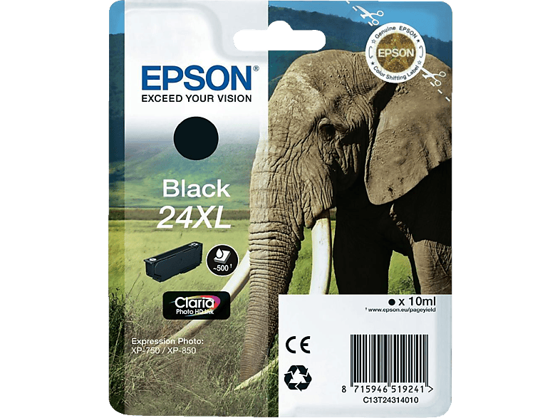 EPSON Elefant, 24XL, Schwarz, C13T24314012; Tintenpatrone