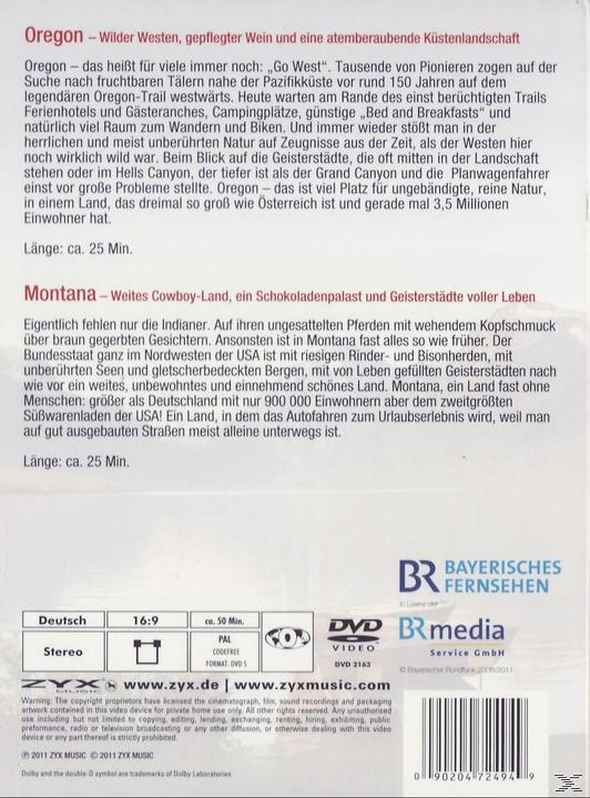 DVD-Cover für 'Oregon' über den Wilden Westen, einschließlich einer Karte und Text auf Deutsch.