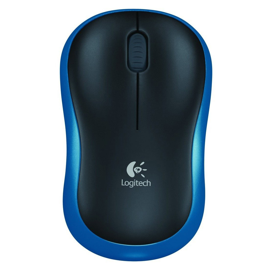Mavi ve siyah bir Logitech kablosuz fare. Bir kaydırma tekerleği ve altta Logitech logosu bulunur.
