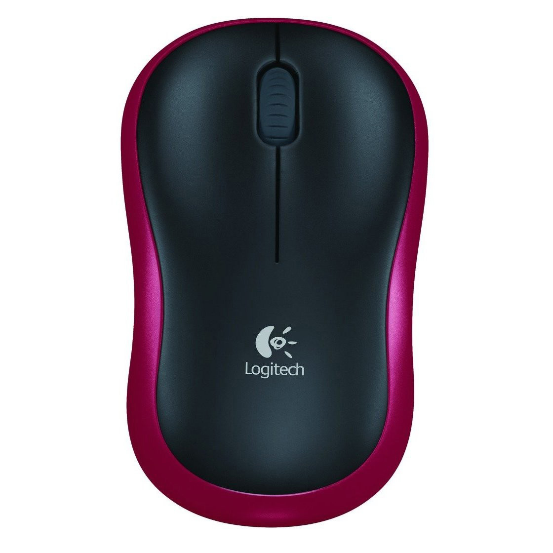 Beyaz zemin üzerinde pembe ve siyah bir Logitech bilgisayar faresi.
