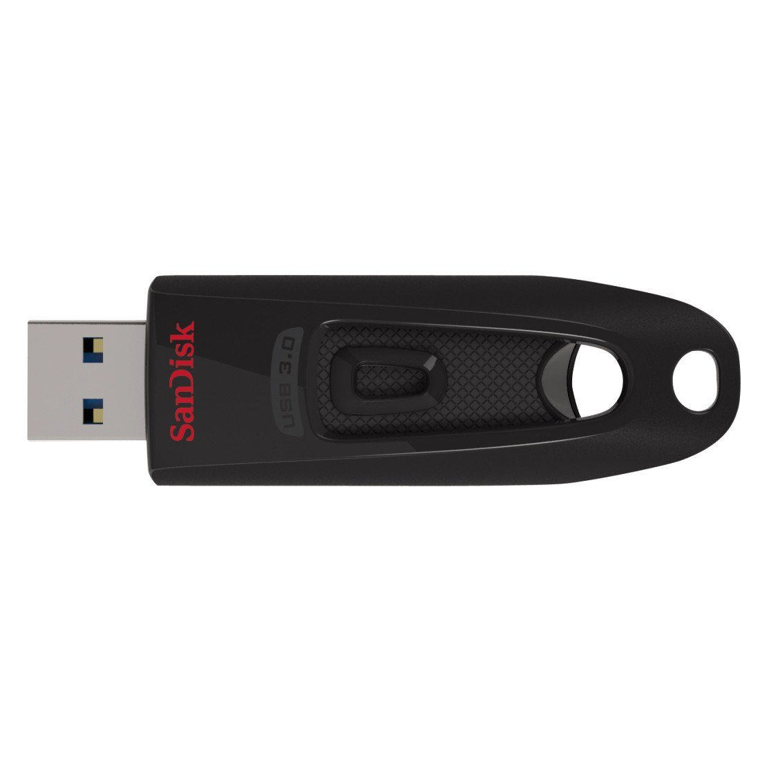 Yanında 'Sandisk USB 3.0' yazılı siyah ve kırmızı USB sürücü.