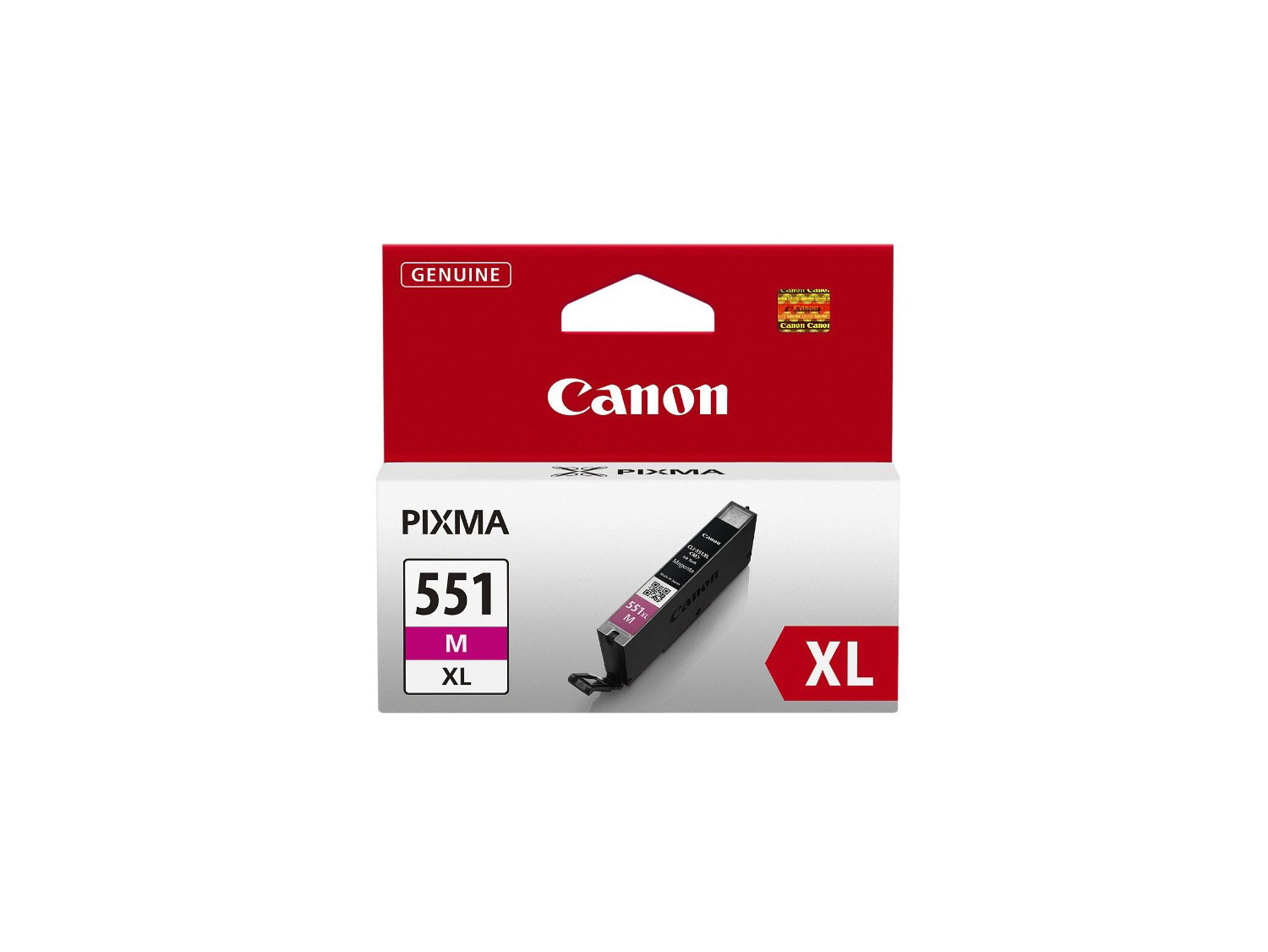 Canon Pixma 551 XL Magenta mürekkep kartuşu ambalajı, kartuş ile birlikte.