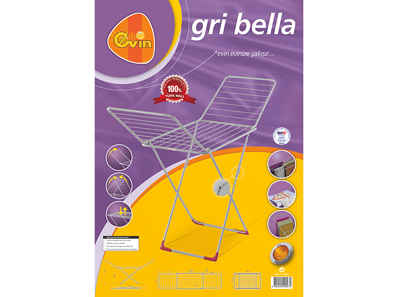 Evin Bella Çamaşır Kurutmalığı Gri