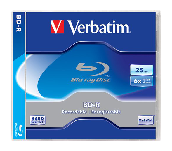 Blu-ray lemez tok. Az elején a 'Verbatim' logó és a 'Blu-ray Disc' felirat látható.