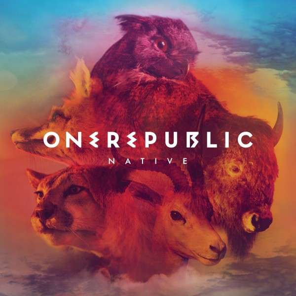 Album borító. OneRepublic - Native. Több állat képe. Színes, égbolt háttér.