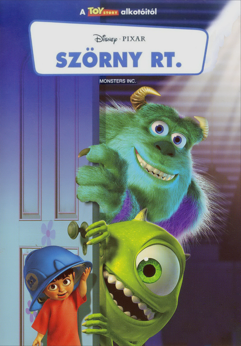 Szörny Rt. film borító. Sullyt, Mike-ot és Boo-t ábrázolja. Ajtó a háttérben.