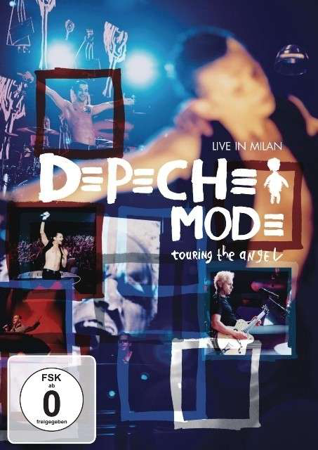 DVD borító Depeche Mode-dal a színpadon, fotókkal róluk és a 'Touring the Angel' címmel.