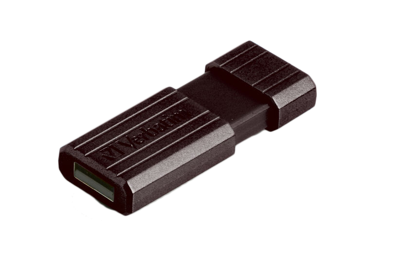 Egy sötétbarna USB-meghajtó. A meghajtó téglalap alakú, szögletes élekkel. A 'Verbatim' logó a tetején dombornyomott.
