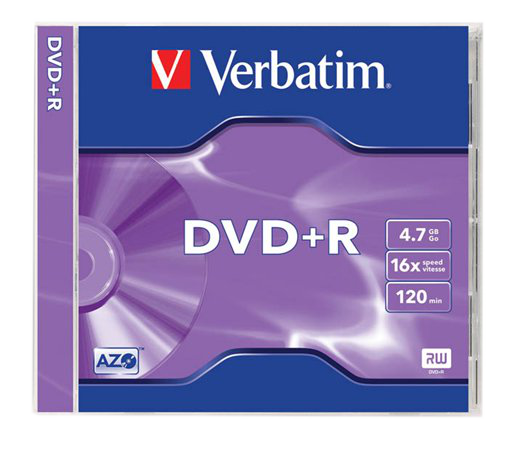 VERBATIM DVD+R lemez 4,7 GB 16x, normál tok AZO