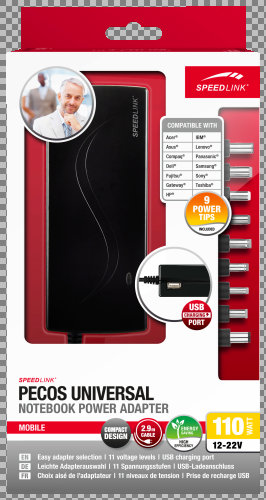SPEEDLINK PECOS UNIVERSAL 110 W Notebook Power Adapter schwarz Notebook Netzteil 110 W, Schwarz