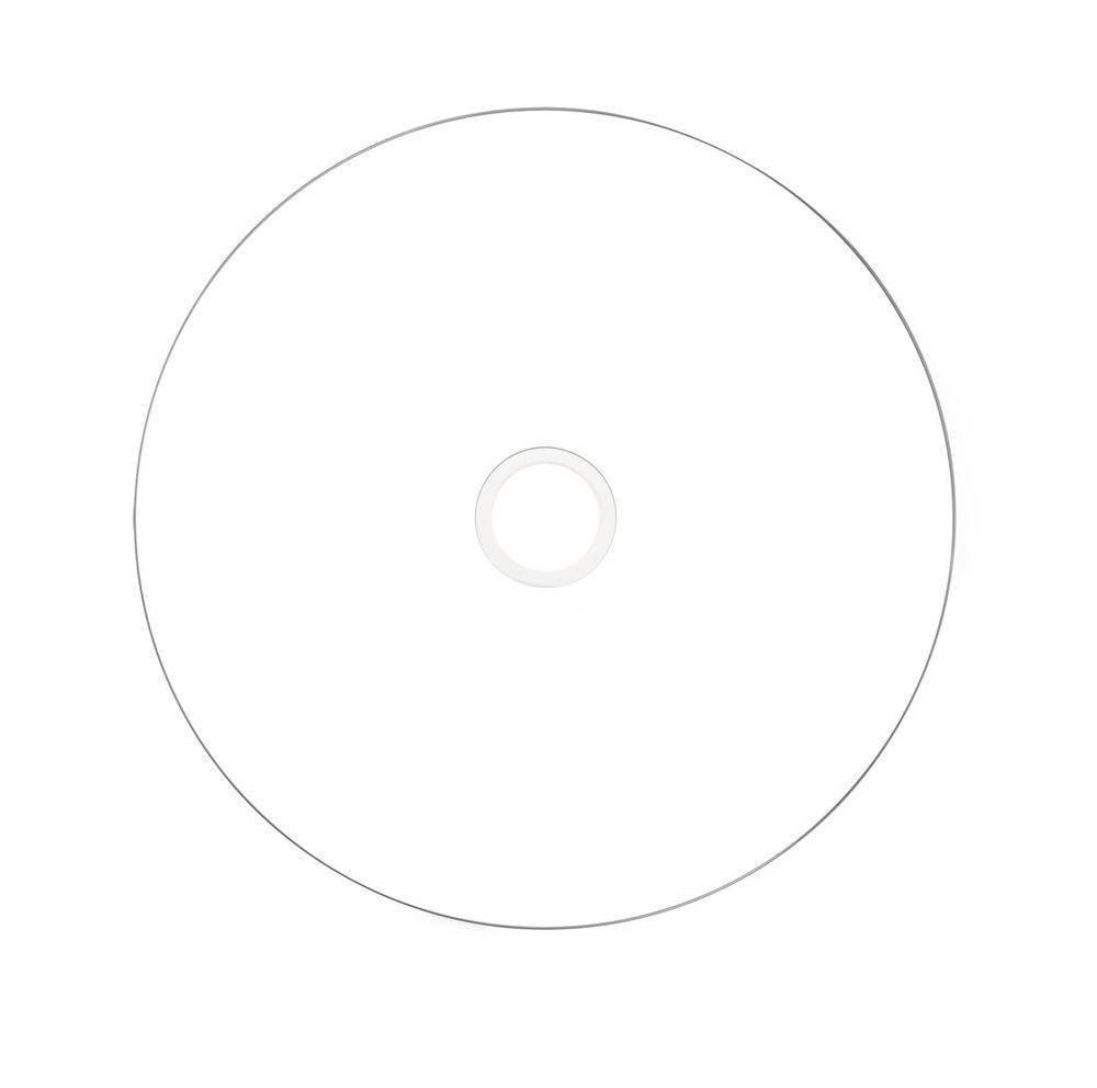 Eine leere CD, silberfarben mit einem weißen Mittelteil.