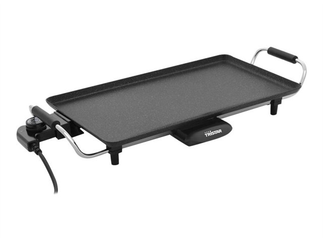 Electric grill on a white background. It is black.