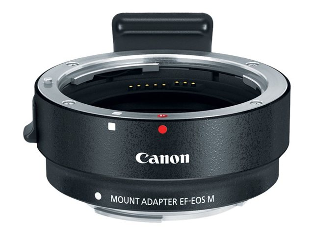 Black Canon lens adapter for EF-EOS M mount. It is a camera accessory.