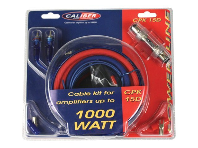 Cable kit for amplifiers up to 1000W, blue and red cables, in a plastic package.