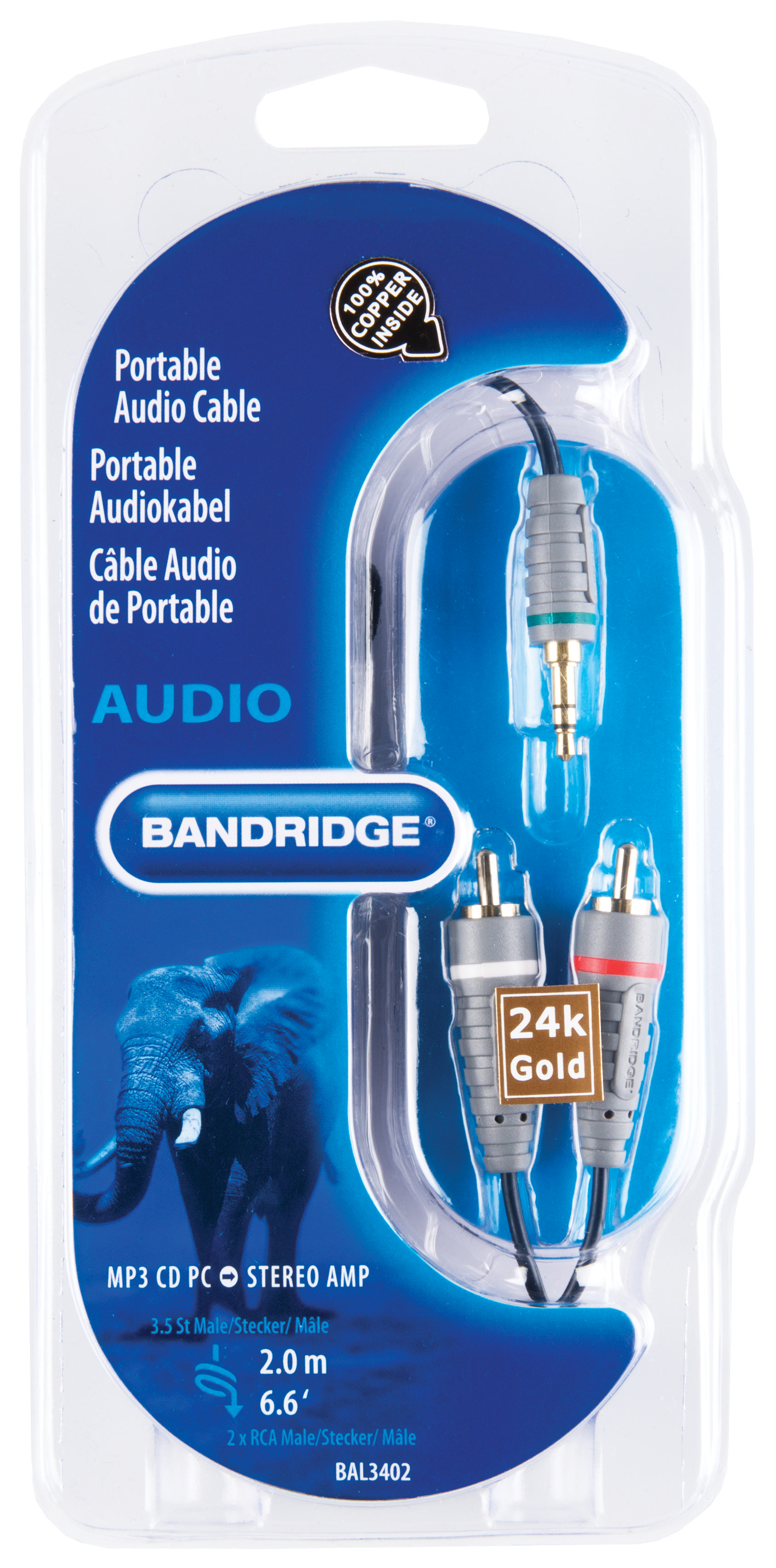 BANDRIDGE BAL3402 3,5 mm Taşınabilir 2 m Ses Kablosu