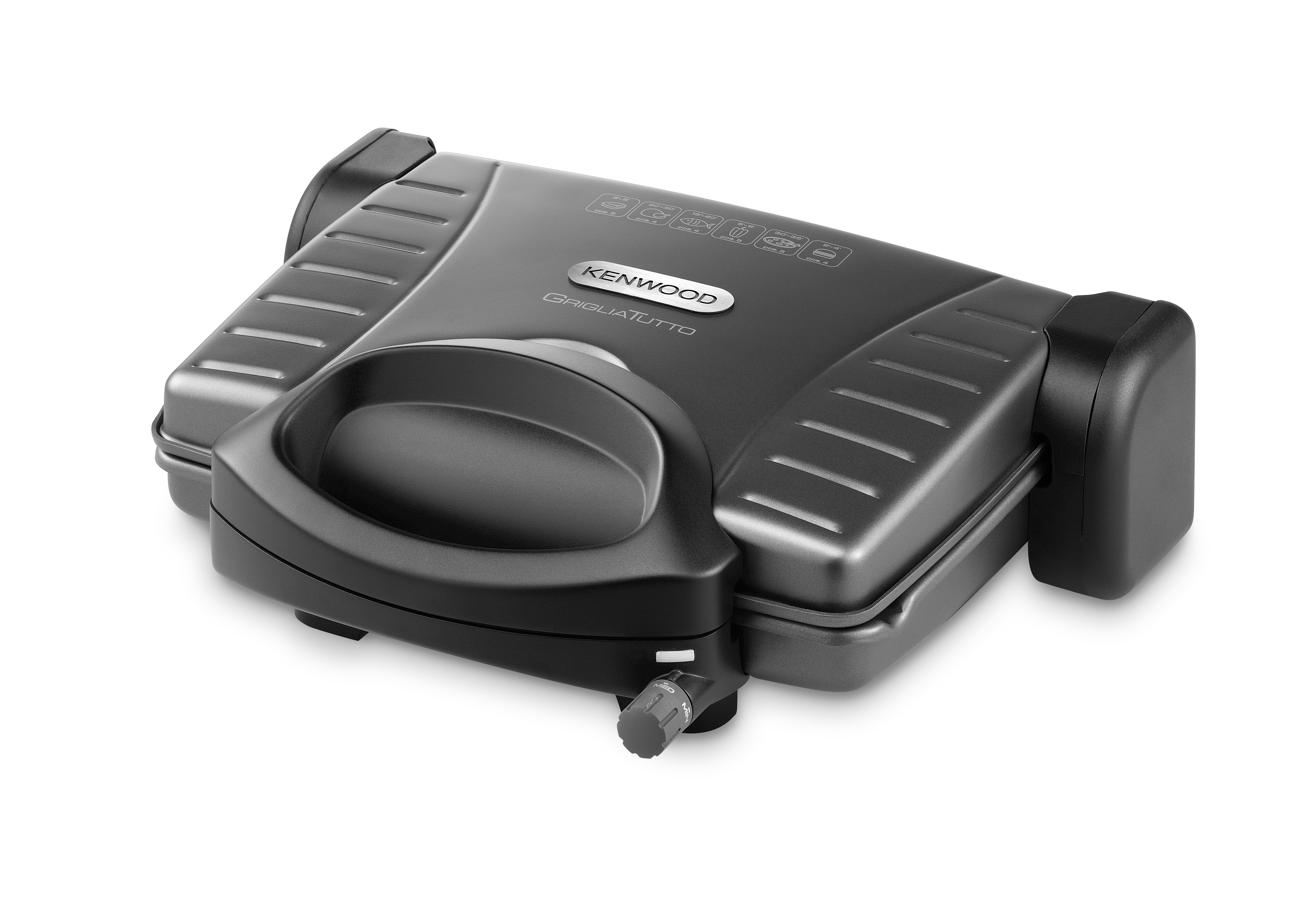Schwarzer Kenwood GrigliaTutto Sandwichmaker auf weißem Hintergrund.