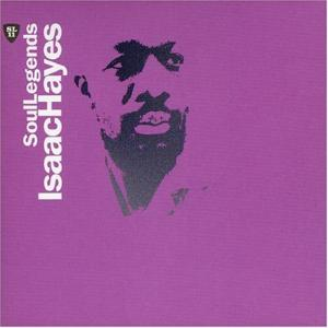 Albumcover mit Portrait von Isaac Hayes auf lila Hintergrund. Der Text Soul Legends und Isaac Hayes.