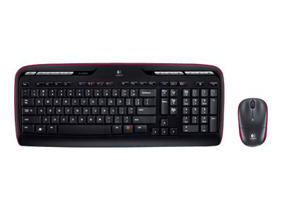 Un ensemble clavier et souris noir de Logitech, avec une bordure rouge autour du clavier.