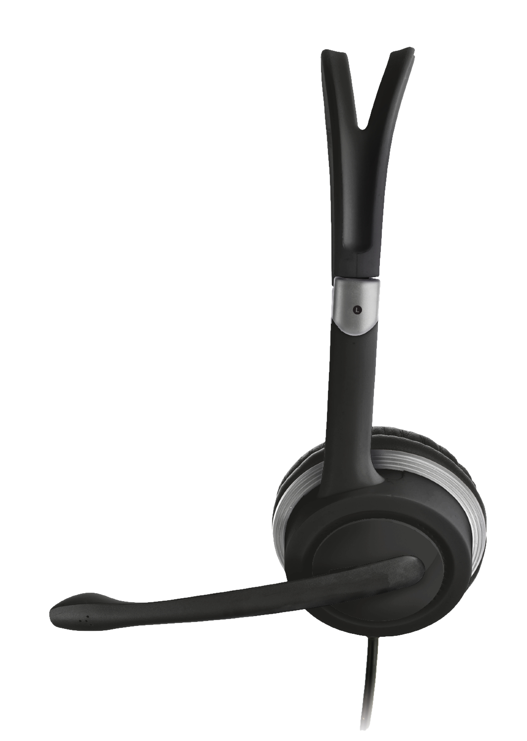 Fekete-ezüst headset mikrofonnal.