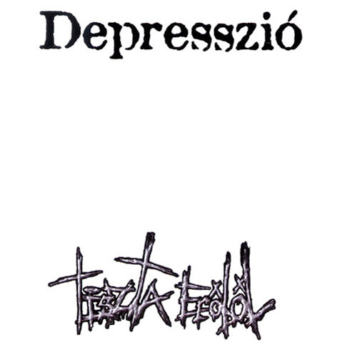 Album borító 'Depresszió' szöveggel és stilizált zenekar névvel, sötét stílusban.