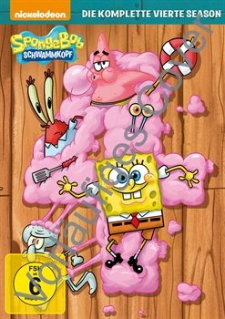 SpongeBob DVD Cover: Figuren in rosa Wolken, Titel auf Deutsch, Nickelodeon Logo.