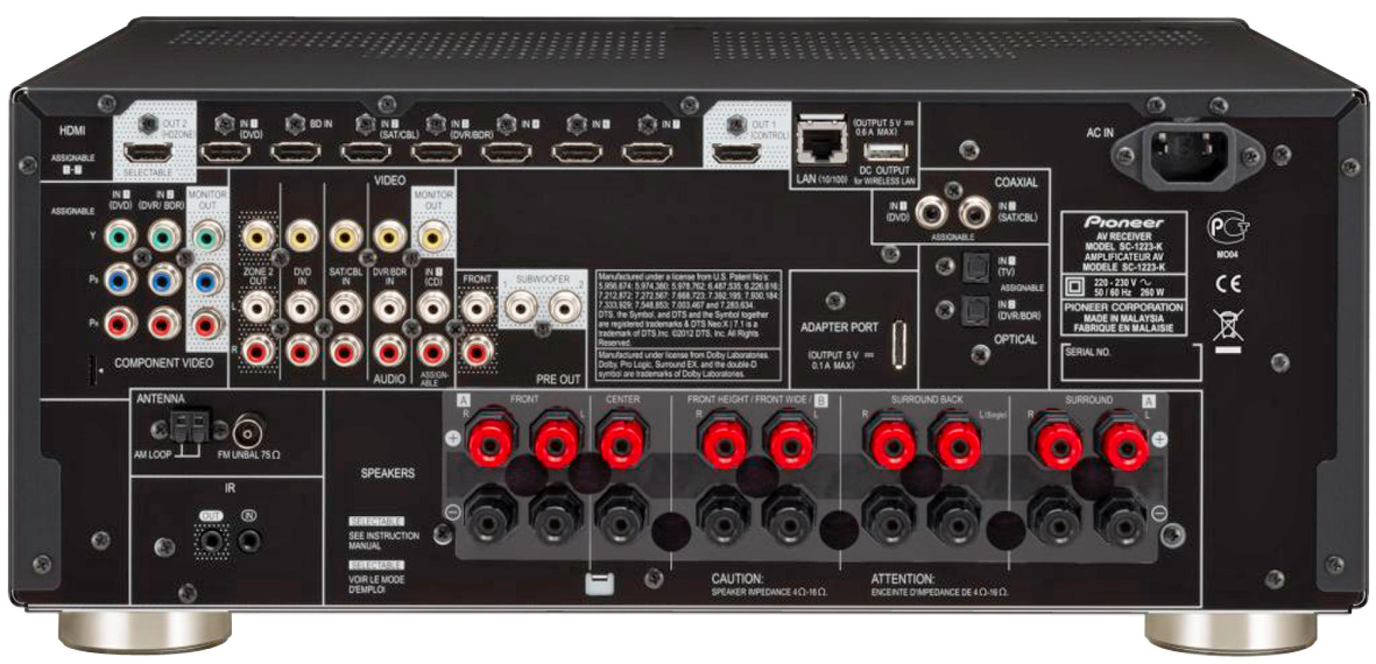 PIONEER SC-1223-K 7 Kanallı Ev Sinema Amplifikatörü Siyah