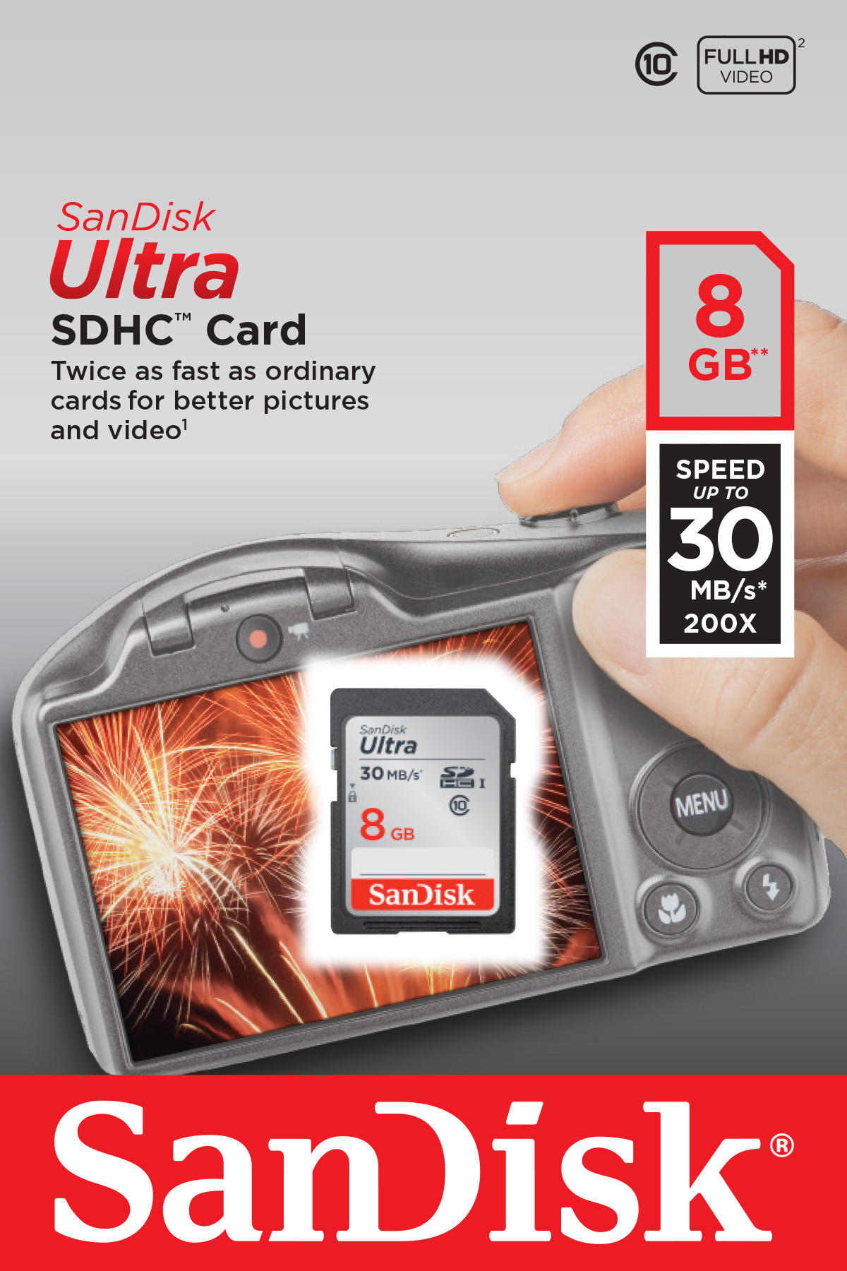 SANDISK SDHC Ultra 8GB Class 10 UHS-I 30 MB/Sec, SDHC, 8 GB, 30 MB/s