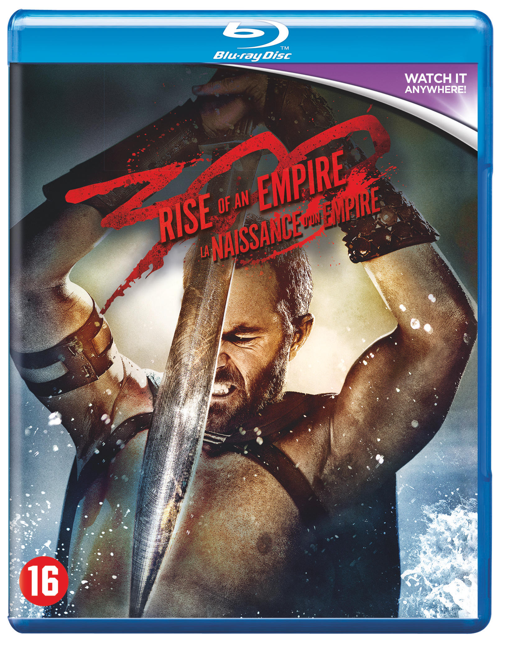 Man met zwaard, Blu-ray cover 300: Rise of an Empire, leeftijdsindicatie 16.