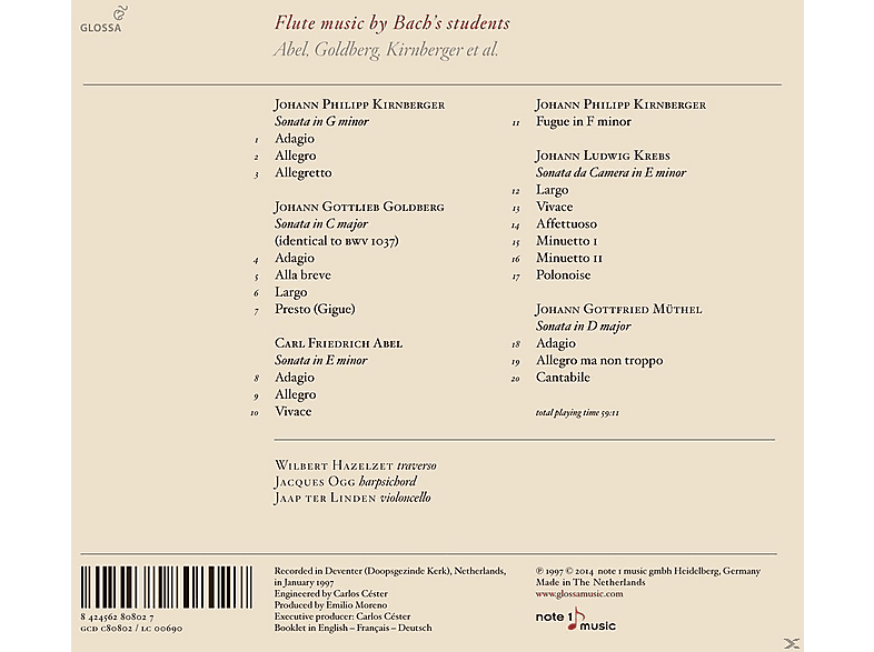 Thumbnail - Jaques Ogg, Jaap Ter Stegen, Hazelzet Wilbert - Flute Music By Bach's Students (CD)