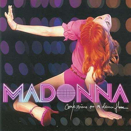 Madonna album borítója. Madonna rózsaszín ruhában, diszkógömbbel. A cím rózsaszín neonnal írva.
