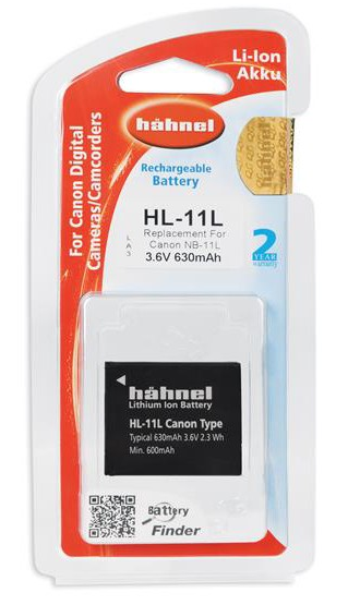 Battery pack in a plastic case. Text and branding on the white and red packaging.