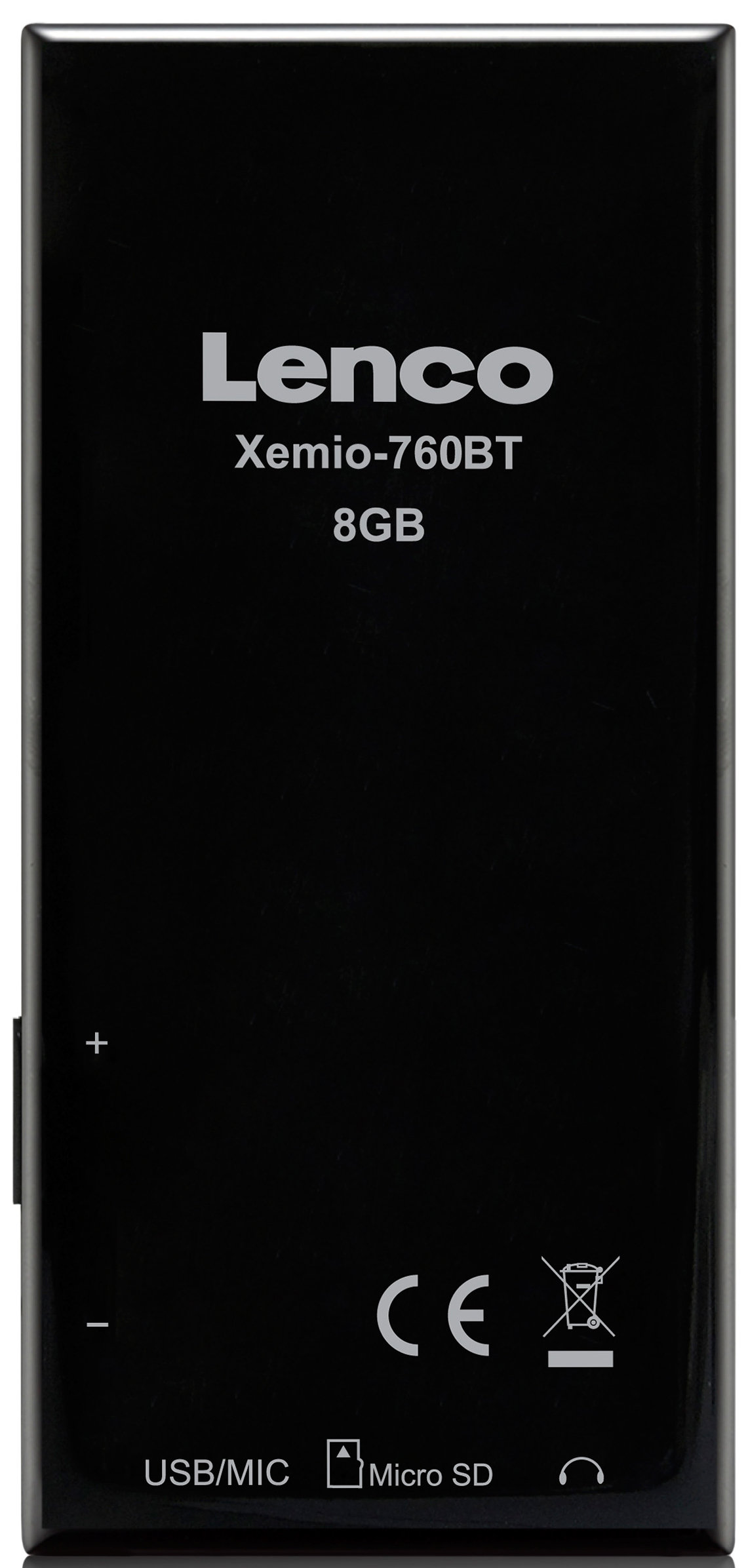 Lecteur de musique Lenco Xemio-760BT 8 Go noir. Il possède des boutons et un petit écran.