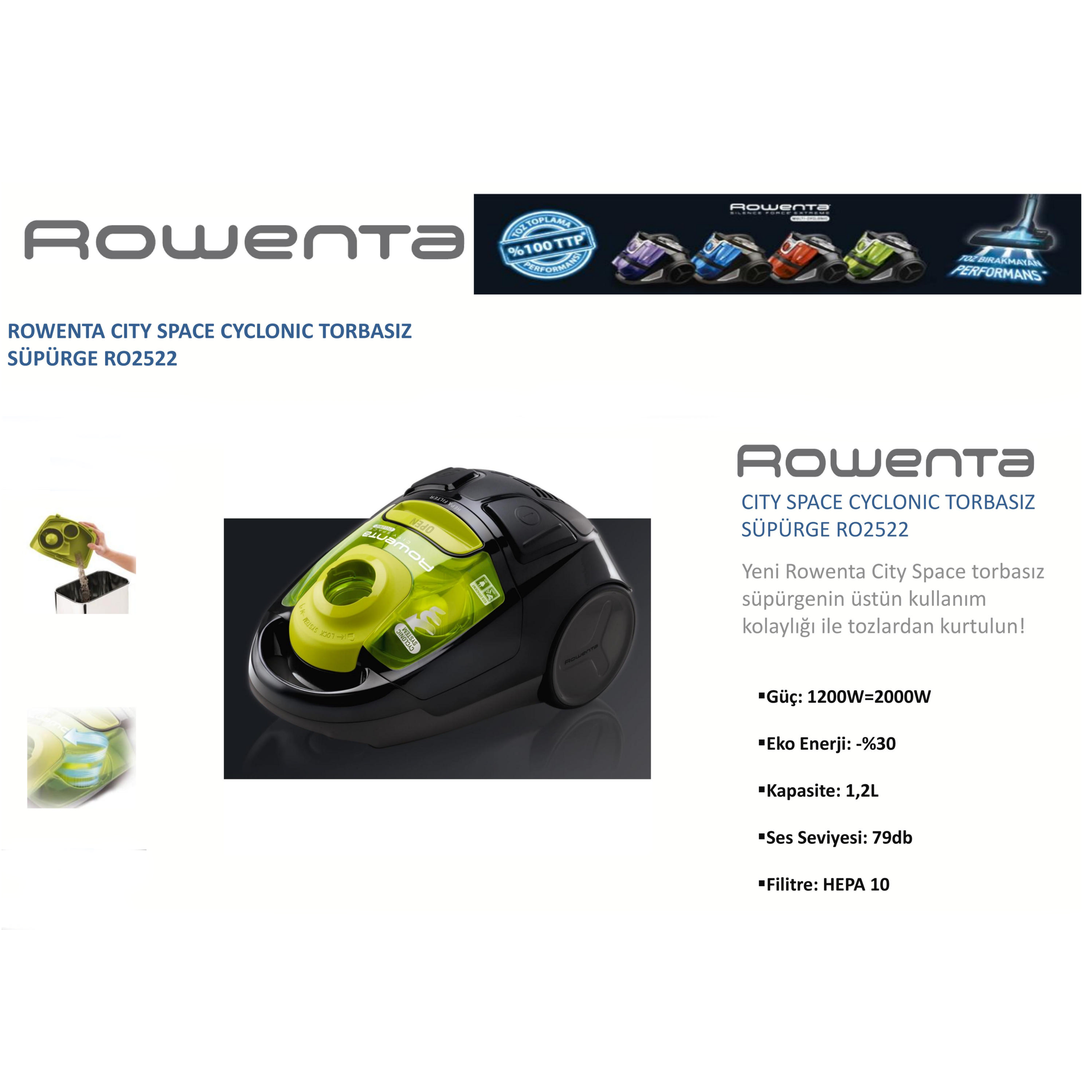 ROWENTA RO2522 City Space Toz Torbasız 1200W HEPA 10 Filtreli Elektrikli Süpürge