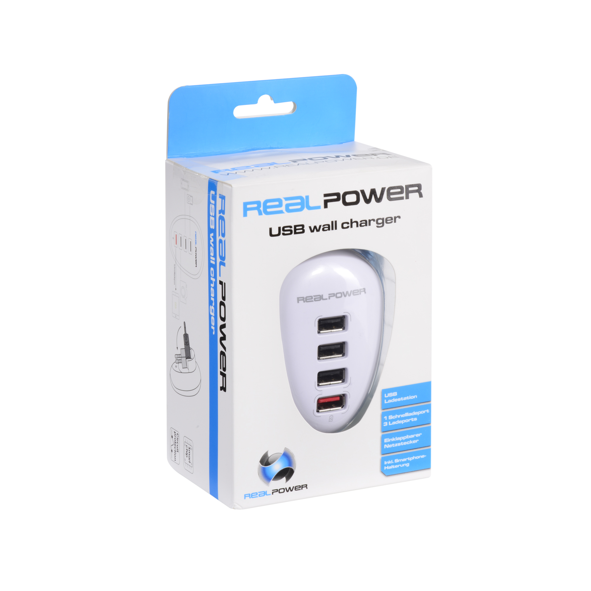 REALPOWER 4-Port USB-Ladestation, Weiß