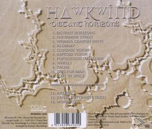 Albumcover mit weißem Text auf beigem Hintergrund. Listet Songtitel und Künstlername: Hawkwind.