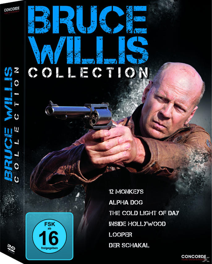 DVD-Cover: Bruce Willis Collection. Willis hält Waffe, DVD-Titel. Schwarzer Hintergrund.