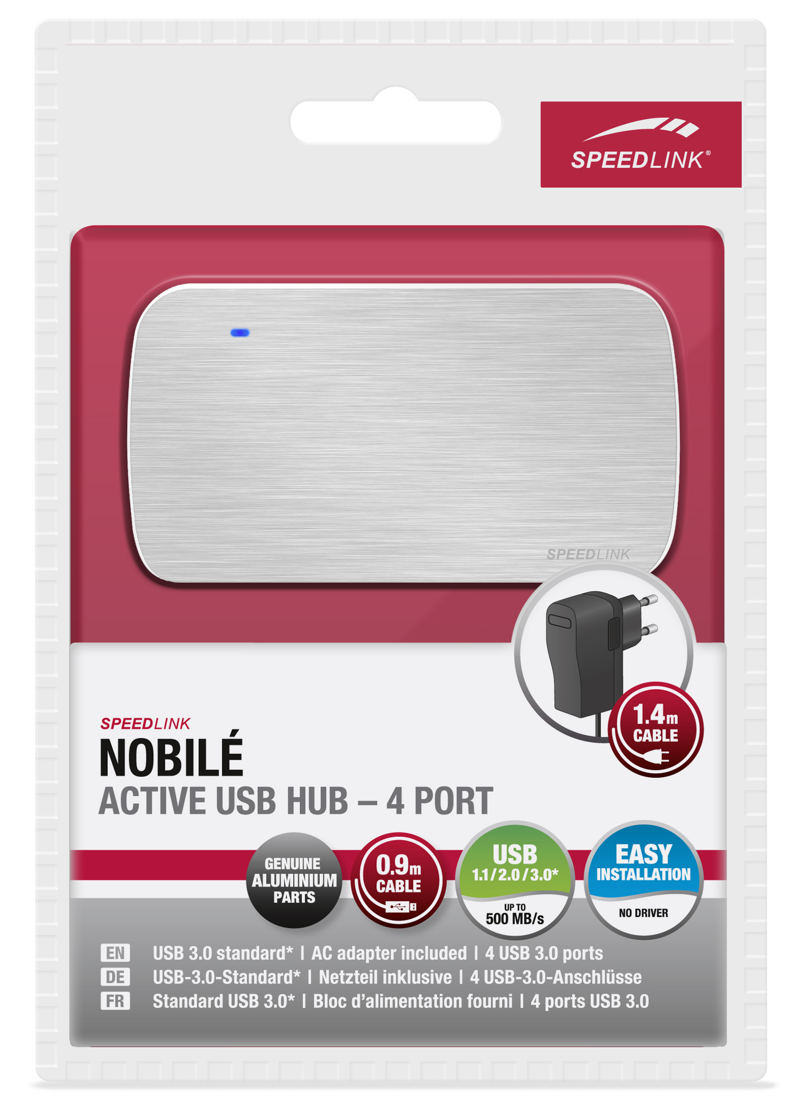 SPEEDLINK SL 7441 SR NOBILE Active, USB Hub, Silber