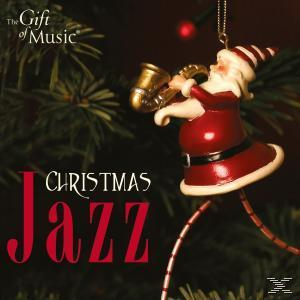 CD-Cover: Ein Santa-Ornament spielt goldenes Saxophon, mit Weihnachtsbaum-Hintergrund.