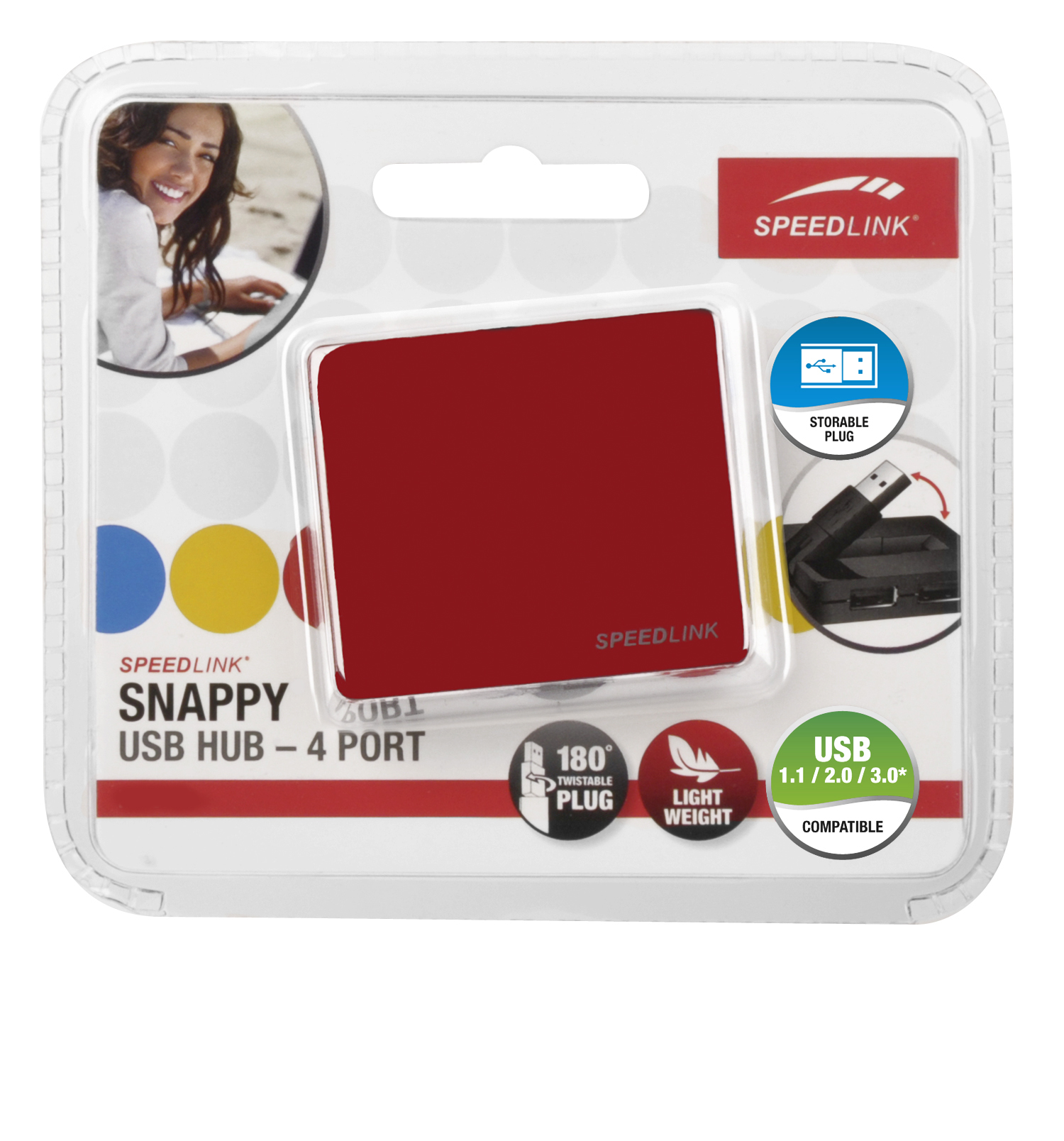 SPEEDLINK SL 7414 RD-01 SNAPPY, USB Hub, Rot