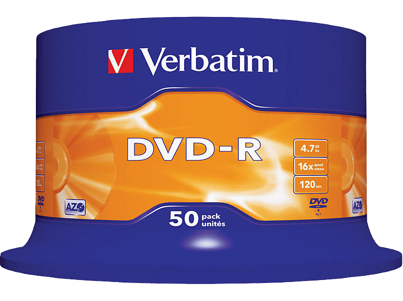 VERBATIM DVD-R lemez 4,7 GB 16x, 50db hengeren AZO