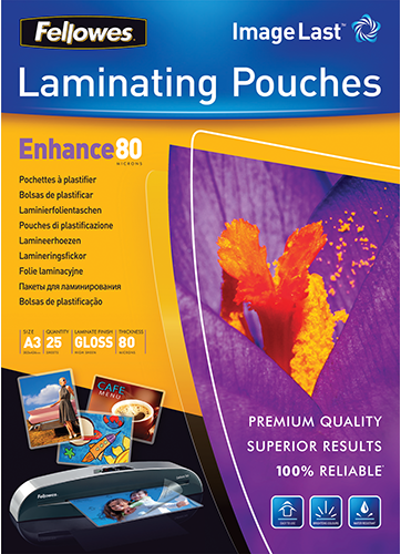 FELLOWES A3 fényes lamináló fólia, 80 mikron